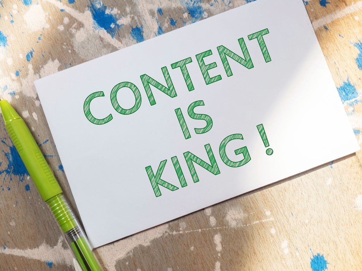 Content is King, internet social media motivation inspirational quotes, words typography top view lettering concept
